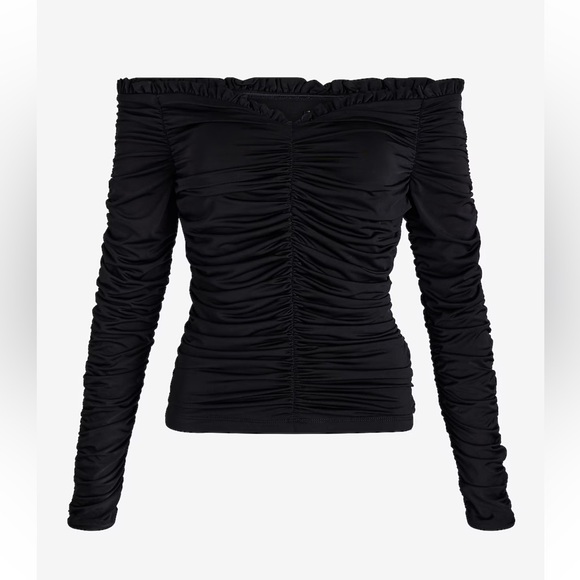 Black Body Contour Compression Off The Shoulder Ruched Tee express womens NEW - Picture 3 of 5